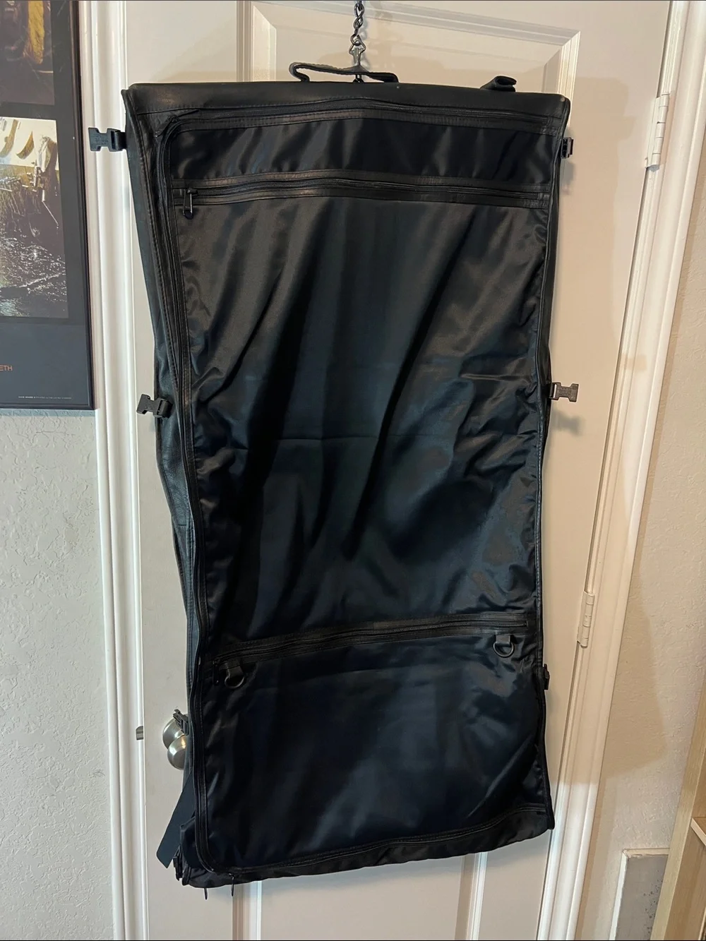 Black Leather Garment Travel Bag - Men